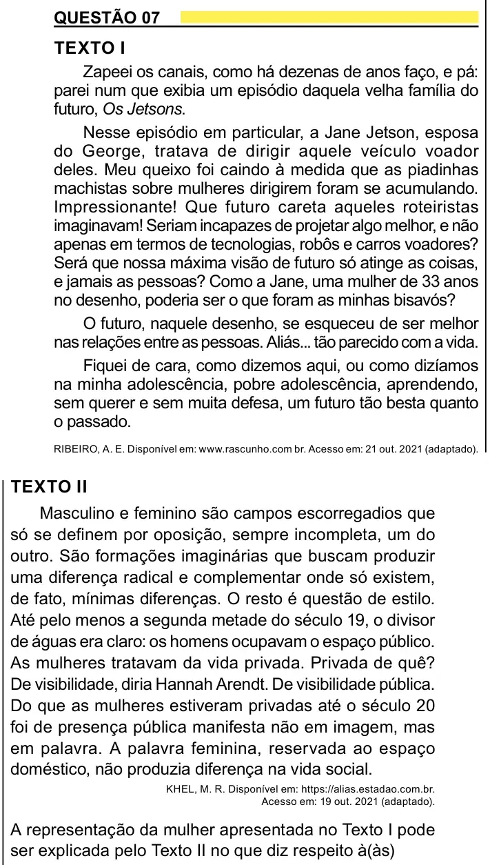 Enunciado da questão 7 do ENEM 2023 Dia 1