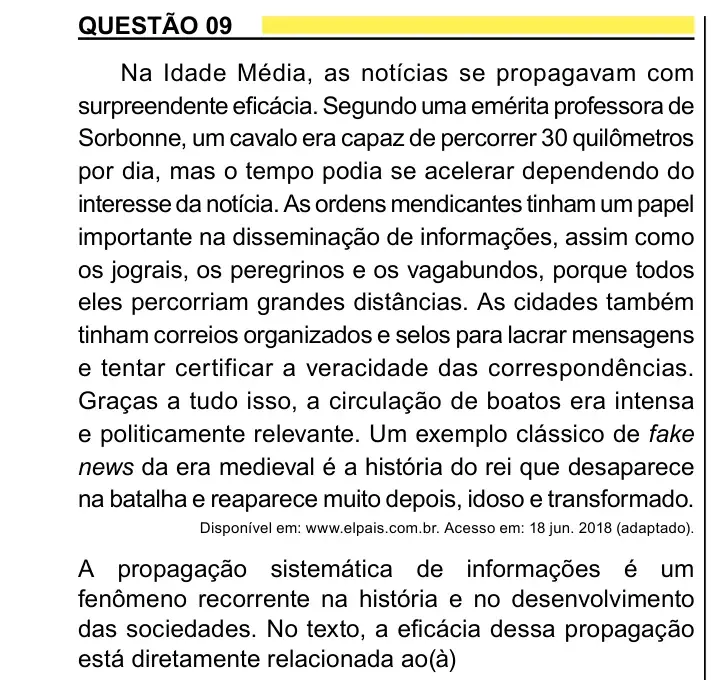 Enunciado da questão 9 do ENEM 2023 Dia 1