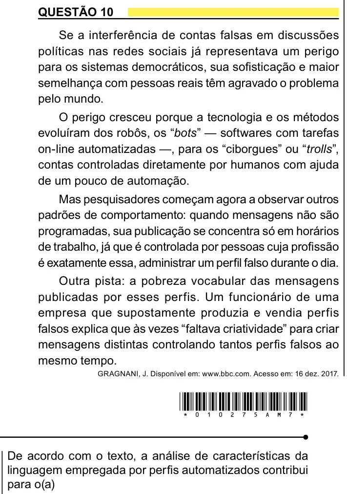 Enunciado da questão 10 do ENEM 2023 Dia 1