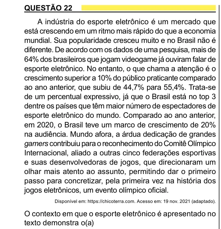 Enunciado da questão 22 do ENEM 2023 Dia 1