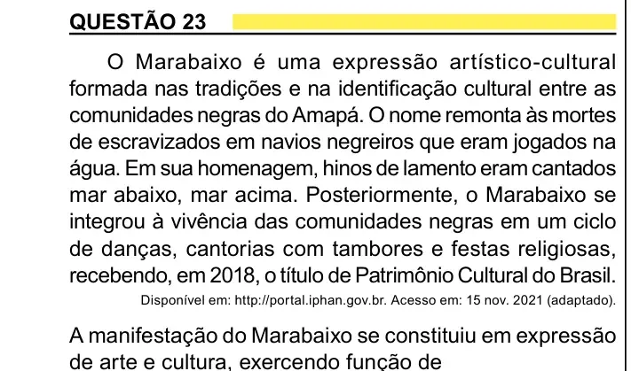 Enunciado da questão 23 do ENEM 2023 Dia 1