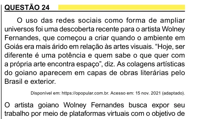 Enunciado da questão 24 do ENEM 2023 Dia 1