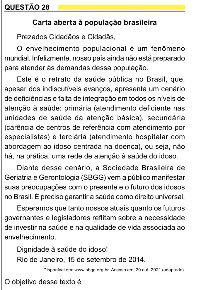 Enunciado da questão 28 do ENEM 2023 Dia 1