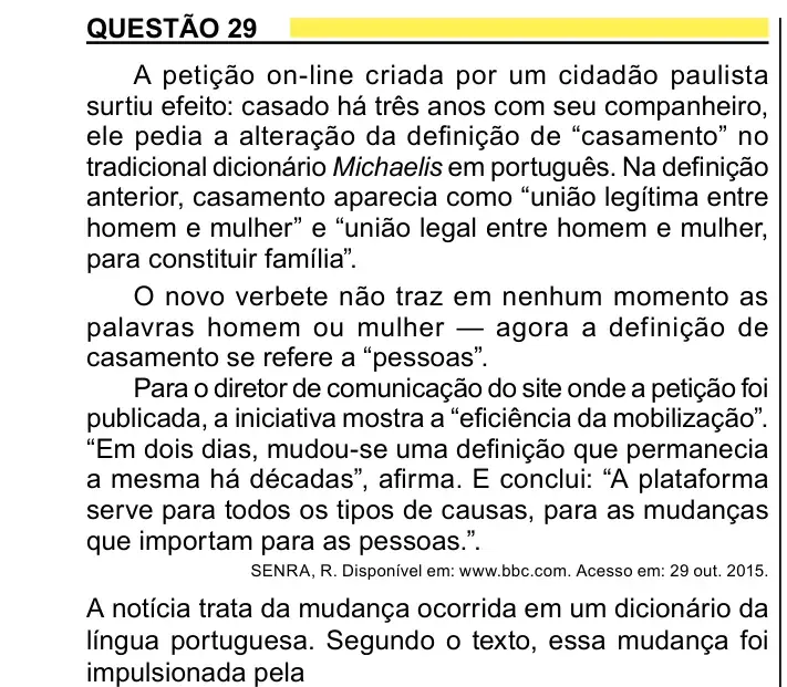 Enunciado da questão 29 do ENEM 2023 Dia 1