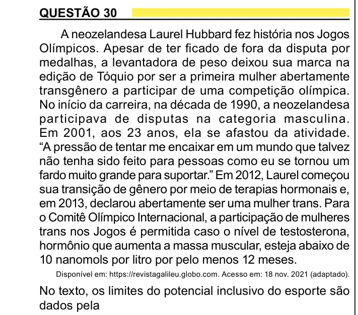 Enunciado da questão 30 do ENEM 2023 Dia 1