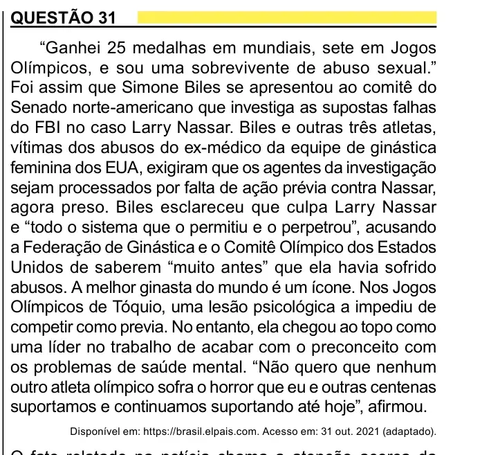 Enunciado da questão 31 do ENEM 2023 Dia 1