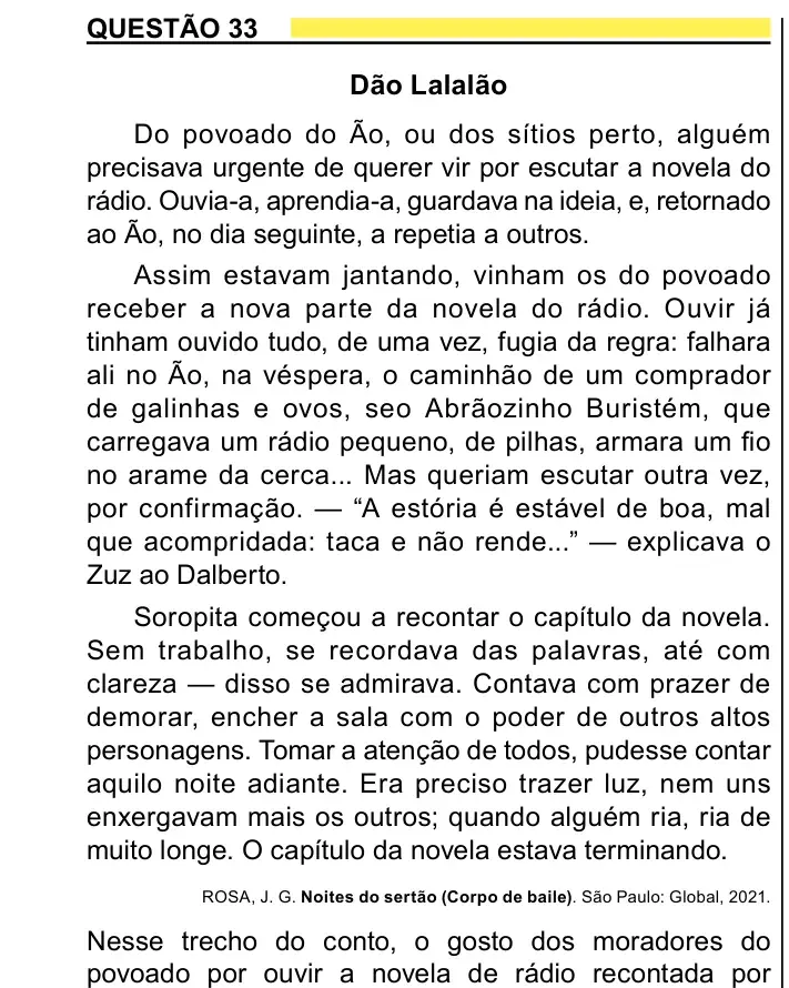 Enunciado da questão 33 do ENEM 2023 Dia 1