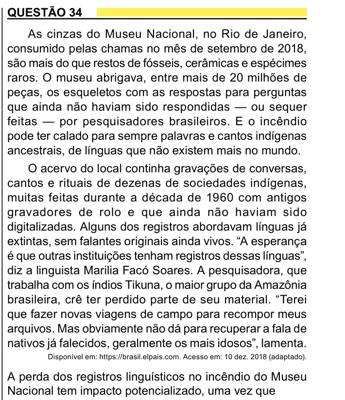 Enunciado da questão 34 do ENEM 2023 Dia 1