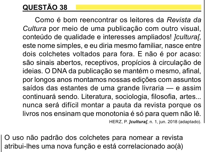 Enunciado da questão 38 do ENEM 2023 Dia 1