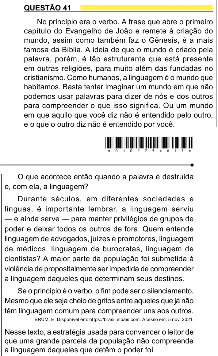Enunciado da questão 41 do ENEM 2023 Dia 1
