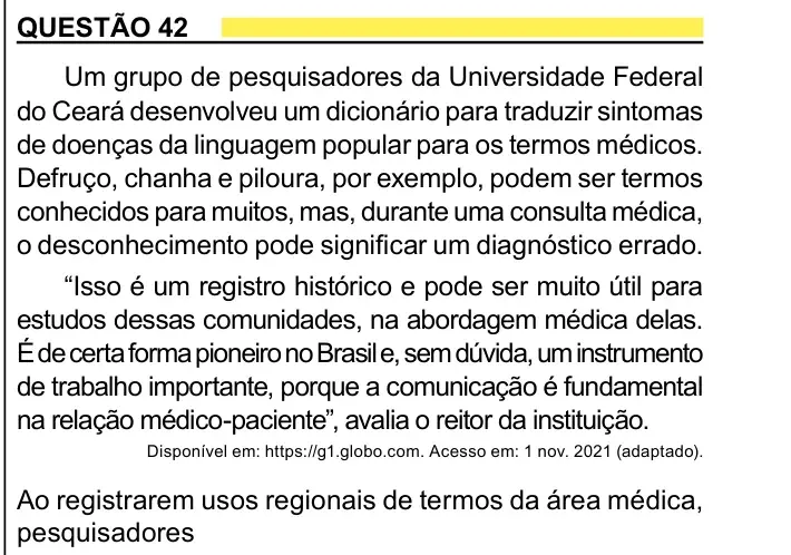 Enunciado da questão 42 do ENEM 2023 Dia 1