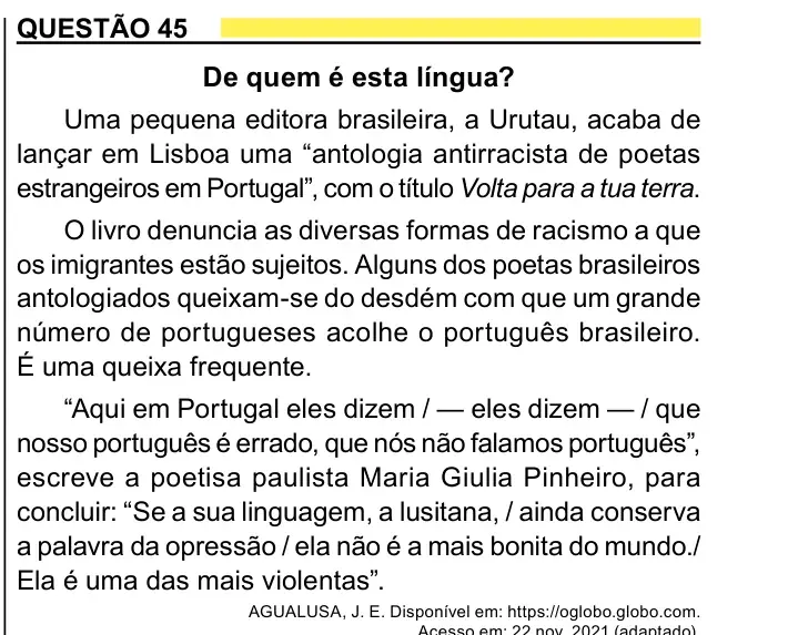 Enunciado da questão 45 do ENEM 2023 Dia 1