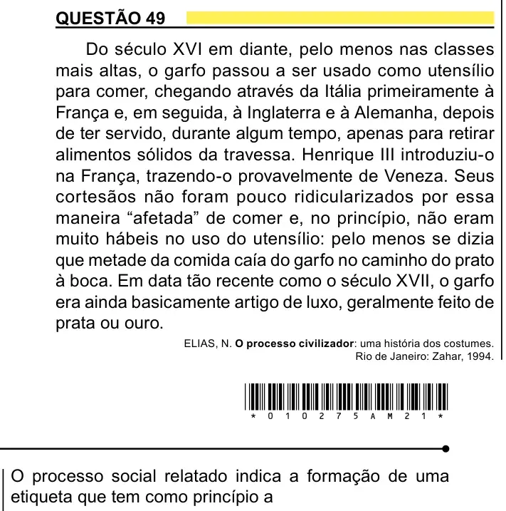 Enunciado da questão 49 do ENEM 2023 Dia 1