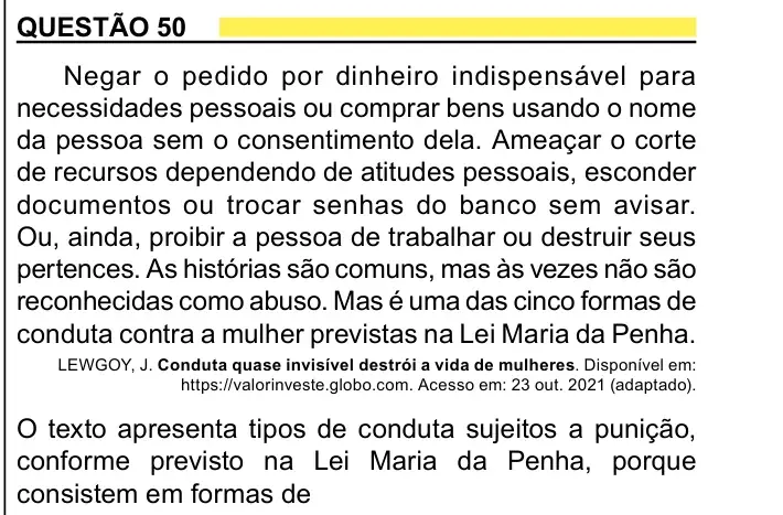 Enunciado da questão 50 do ENEM 2023 Dia 1