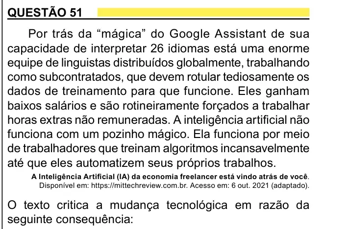 Enunciado da questão 51 do ENEM 2023 Dia 1