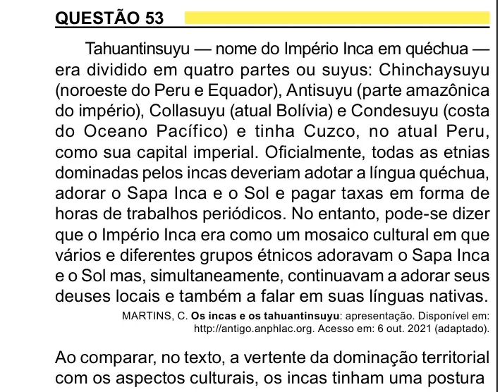 Enunciado da questão 53 do ENEM 2023 Dia 1