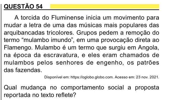 Enunciado da questão 54 do ENEM 2023 Dia 1
