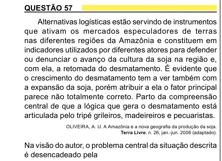 Enunciado da questão 57 do ENEM 2023 Dia 1
