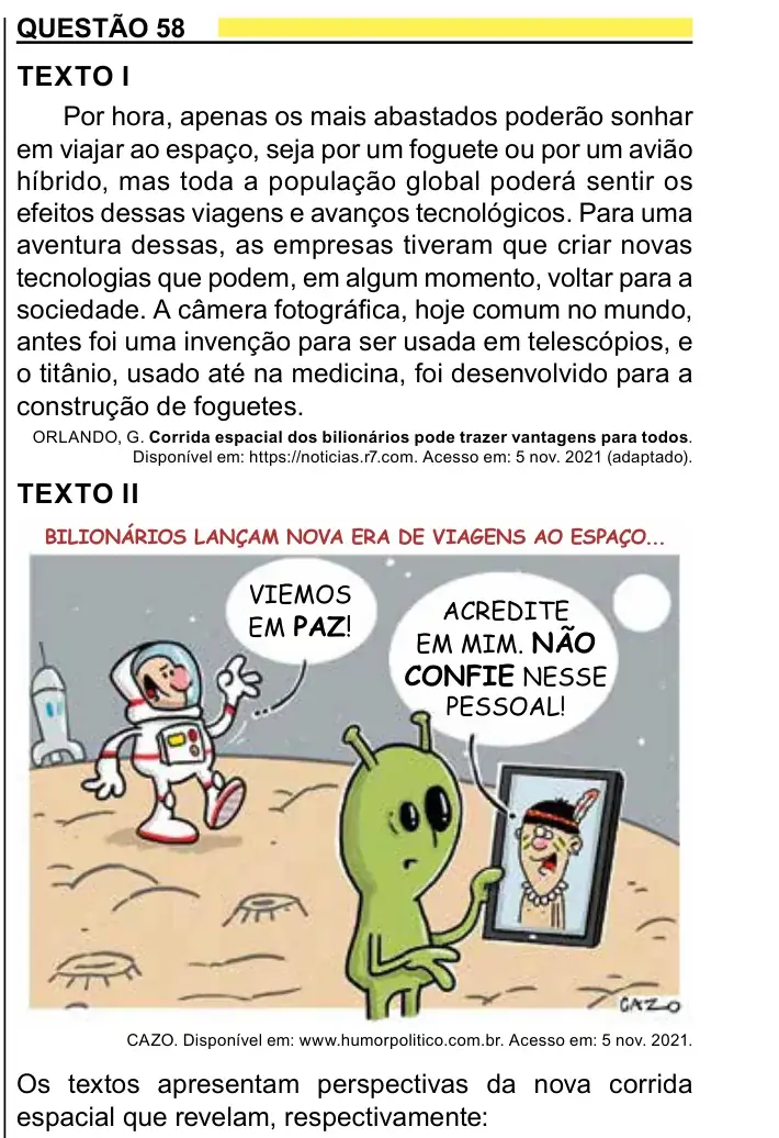 Enunciado da questão 58 do ENEM 2023 Dia 1