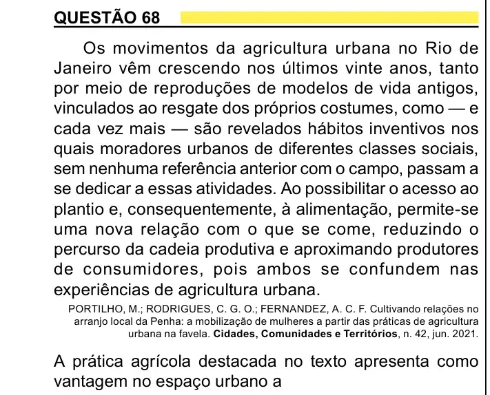 Enunciado da questão 68 do ENEM 2023 Dia 1