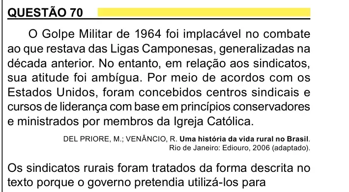 Enunciado da questão 70 do ENEM 2023 Dia 1