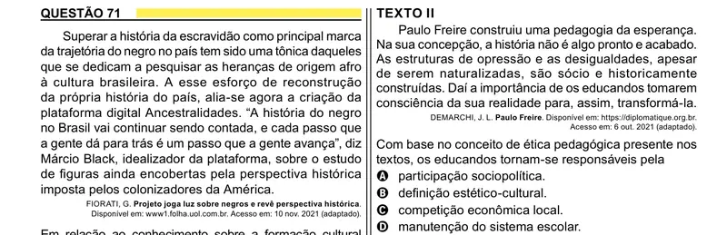 Enunciado da questão 71 do ENEM 2023 Dia 1