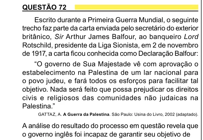 Enunciado da questão 72 do ENEM 2023 Dia 1