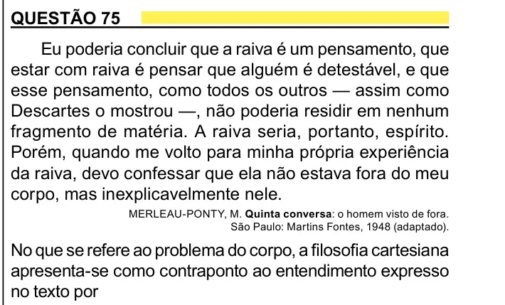 Enunciado da questão 75 do ENEM 2023 Dia 1