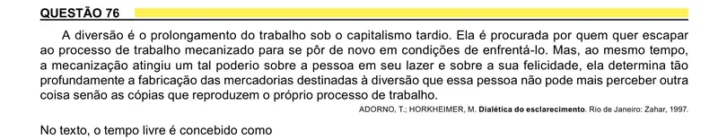 Enunciado da questão 76 do ENEM 2023 Dia 1