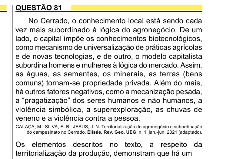 Enunciado da questão 81 do ENEM 2023 Dia 1