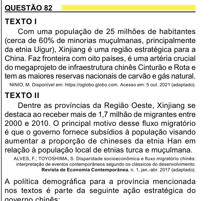 Enunciado da questão 82 do ENEM 2023 Dia 1