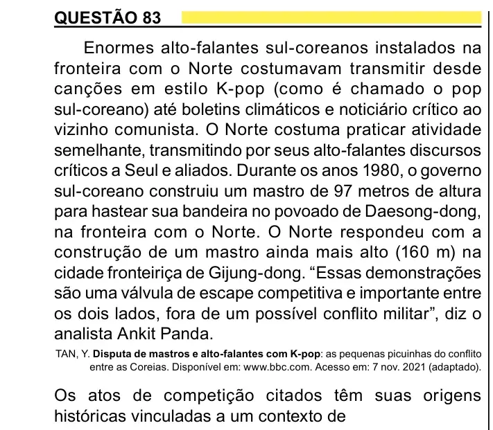 Enunciado da questão 83 do ENEM 2023 Dia 1