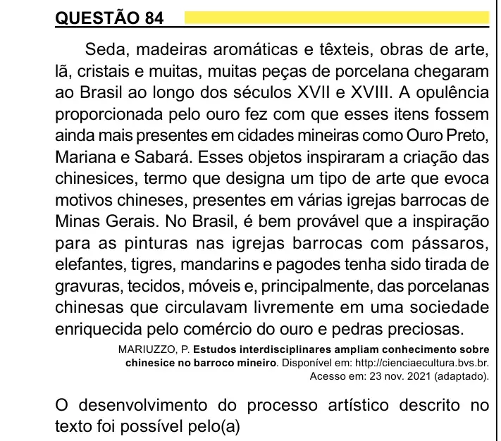 Enunciado da questão 84 do ENEM 2023 Dia 1