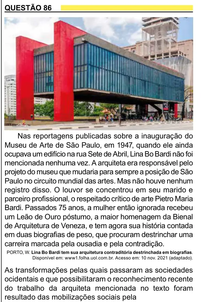 Enunciado da questão 86 do ENEM 2023 Dia 1