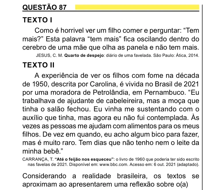 Enunciado da questão 87 do ENEM 2023 Dia 1
