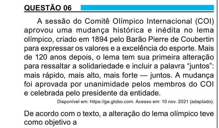 Enunciado da questão 6 do ENEM 2023