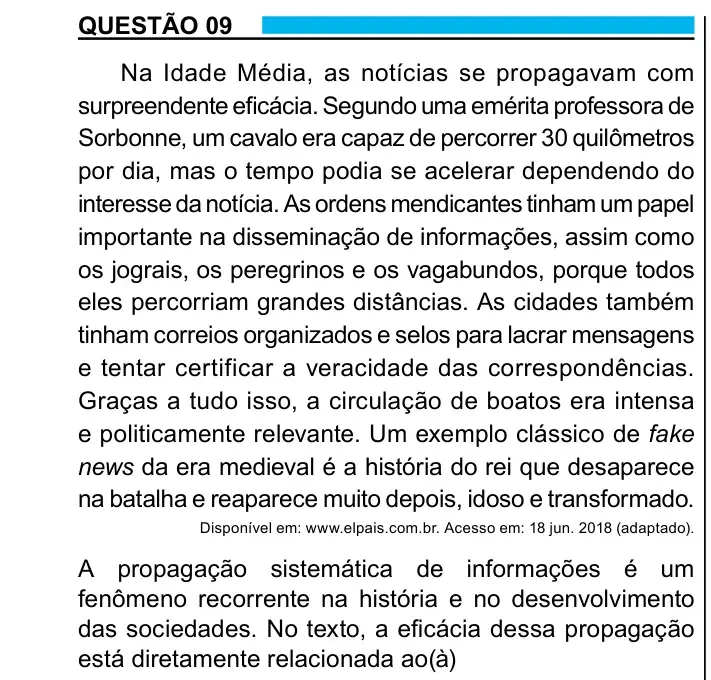 Enunciado da questão 9 do ENEM 2023