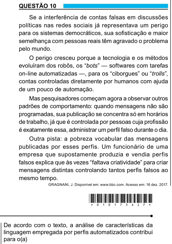 Enunciado da questão 10 do ENEM 2023