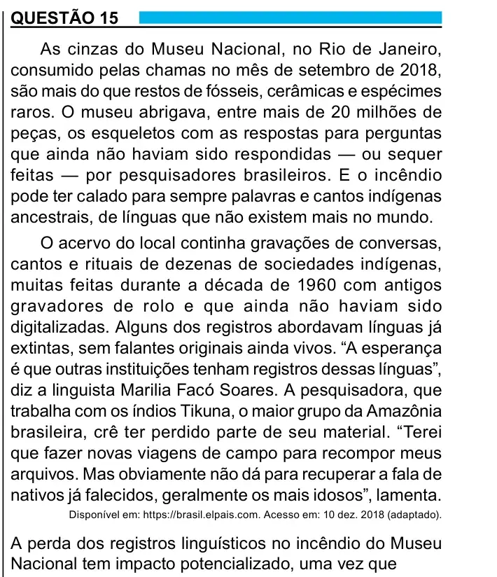 Enunciado da questão 15 do ENEM 2023
