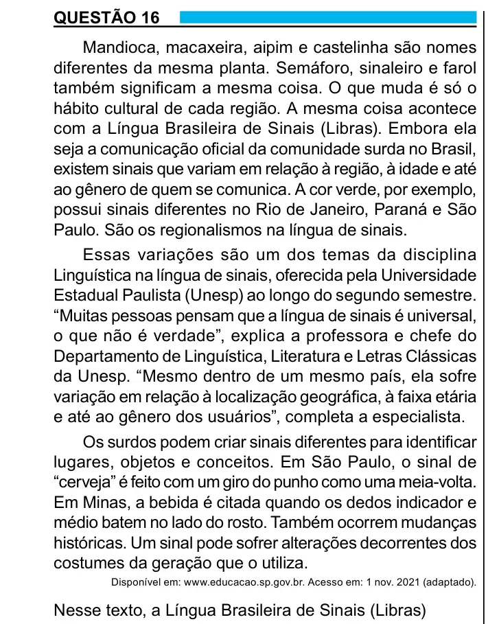 Enunciado da questão 16 do ENEM 2023