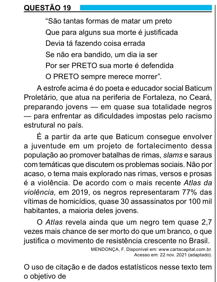 Enunciado da questão 19 do ENEM 2023