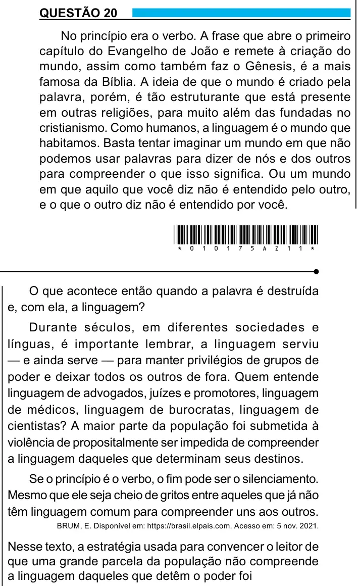 Enunciado da questão 20 do ENEM 2023