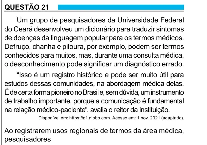 Enunciado da questão 21 do ENEM 2023