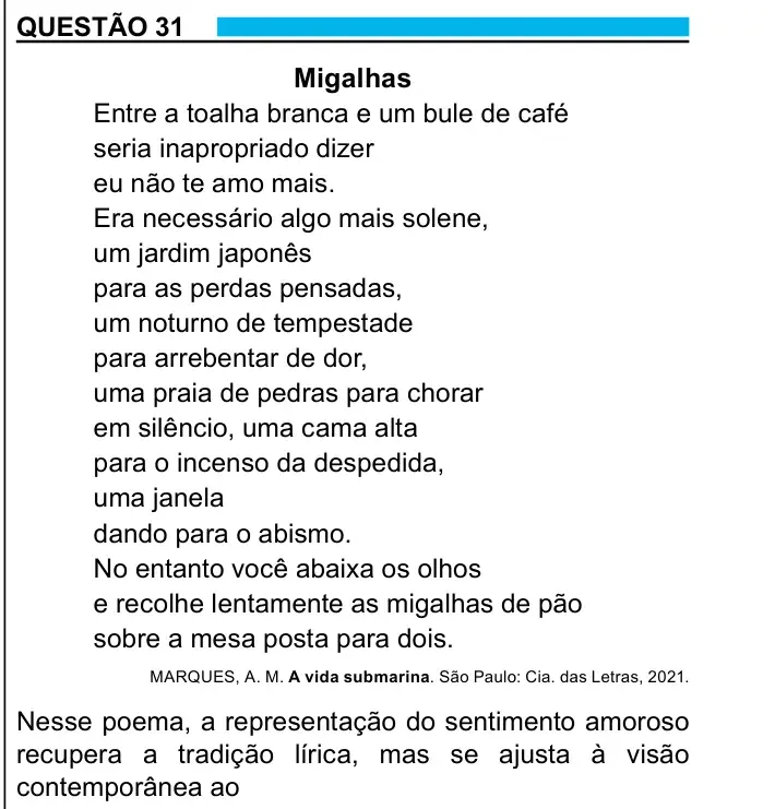 Enunciado da questão 31 do ENEM 2023