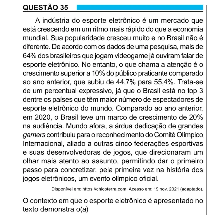 Enunciado da questão 35 do ENEM 2023