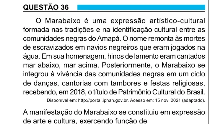 Enunciado da questão 36 do ENEM 2023