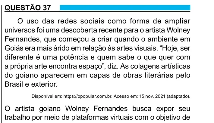 Enunciado da questão 37 do ENEM 2023