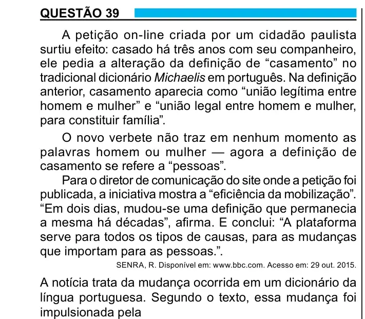Enunciado da questão 39 do ENEM 2023