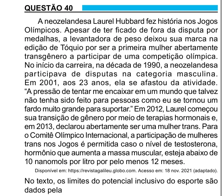 Enunciado da questão 40 do ENEM 2023