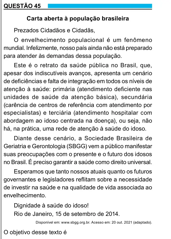 Enunciado da questão 45 do ENEM 2023